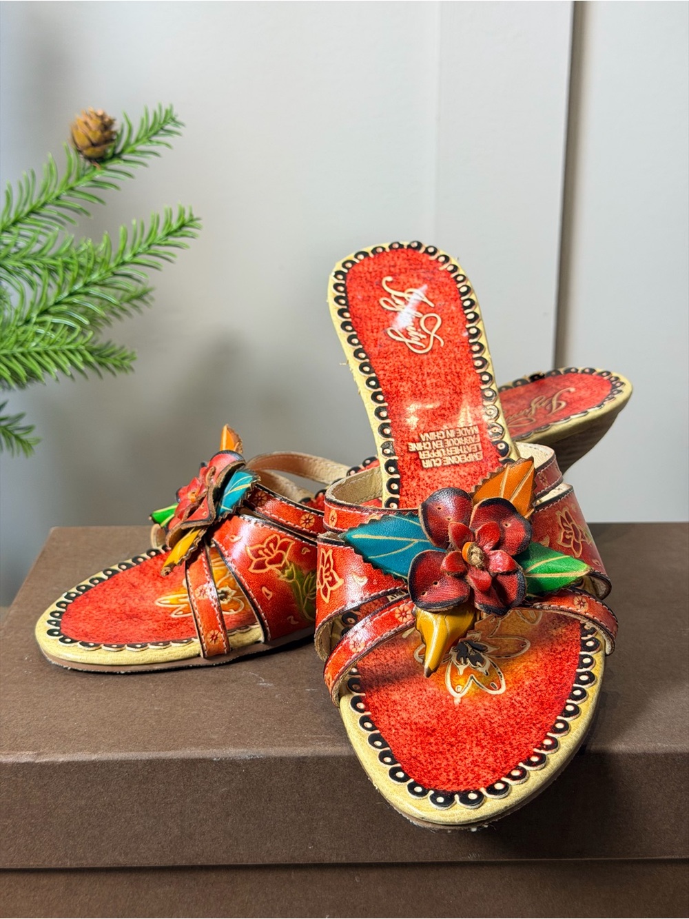 Boho Chic Style Handmade Leather Shoes Hook&Loop Women Slides Slipper 40